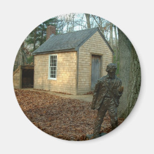Thoreau's statue and cabin magnet