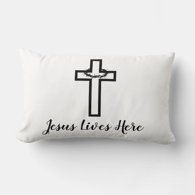 Thorn Cross Jesus Lives Here Throw Lumbar Cushion (Front)