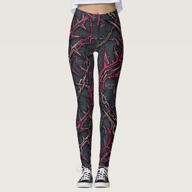 Thorned Briar Grunge: Dark Pink & Copper Organic  Leggings (Front)