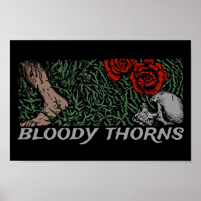 Thorns Skull Roses Feet Mediaeval Coloured Floral Poster (Front)