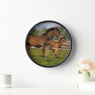 Thoroughbred Chestnut Mare & Foal Clock
