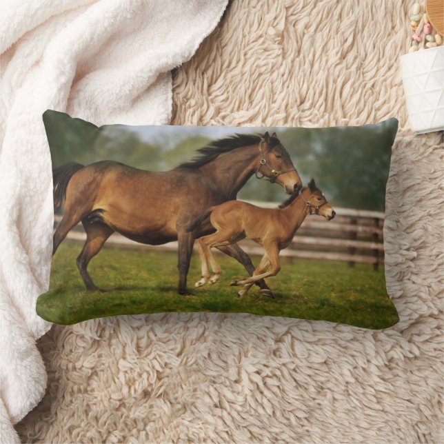 Thoroughbred Chestnut Mare & Foal Lumbar Cushion (Blanket)