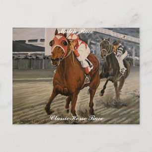 Thoroughbred Equine Wins Horse Race Postcard