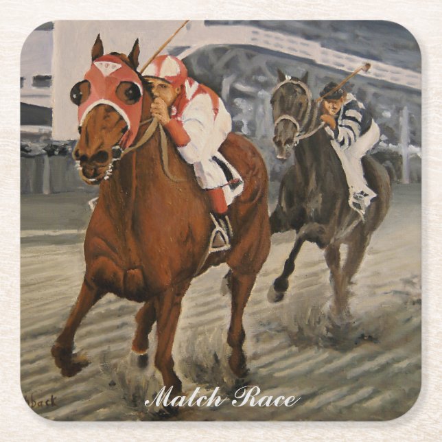 Thoroughbred Equine Wins Horse Race Square Paper Coaster (Front)