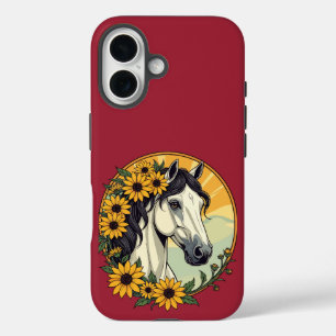 Thoroughbred Horse And Black Eyed Susan Flowers iPhone 16 Case