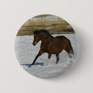 Thoroughbred Horse Running in the Snow 6 Cm Round Badge