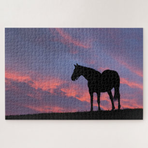 Thoroughbred Horse Silhouetted at Sunrise Jigsaw Puzzle
