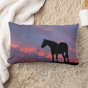Thoroughbred Horse Silhouetted at Sunrise Lumbar Cushion