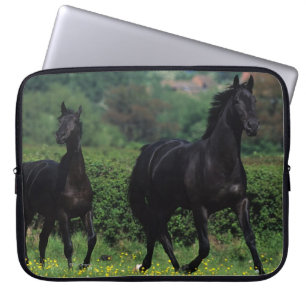 Thoroughbred Horses in Flower Field Laptop Sleeve