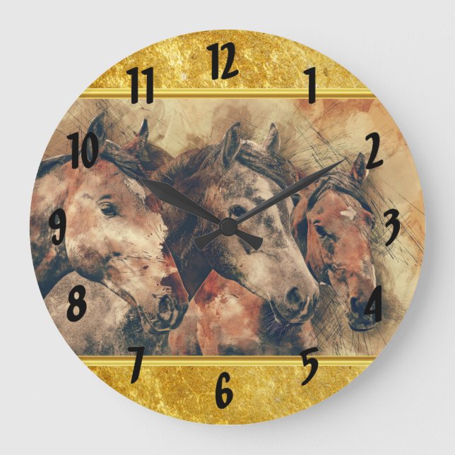 Thoroughbred horses running in a field large clock (Front)