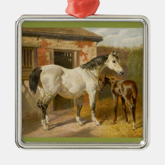 Thoroughbred mare and foal metal tree decoration