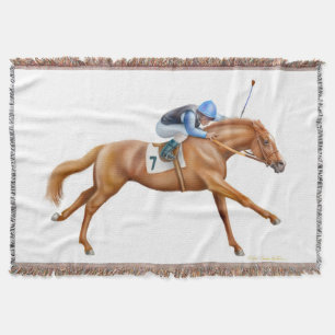 Thoroughbred Race Horse Equestrian Throw Blanket