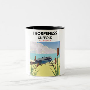 Thorpeness suffolk vintage beach poster. Two-Tone coffee mug