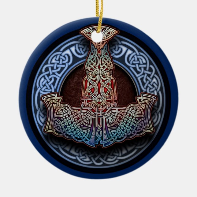 Thor's Hammer Pendant/Ornament Ceramic Tree Decoration (Front)
