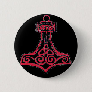 Thors Hammer Red 6 Cm Round Badge