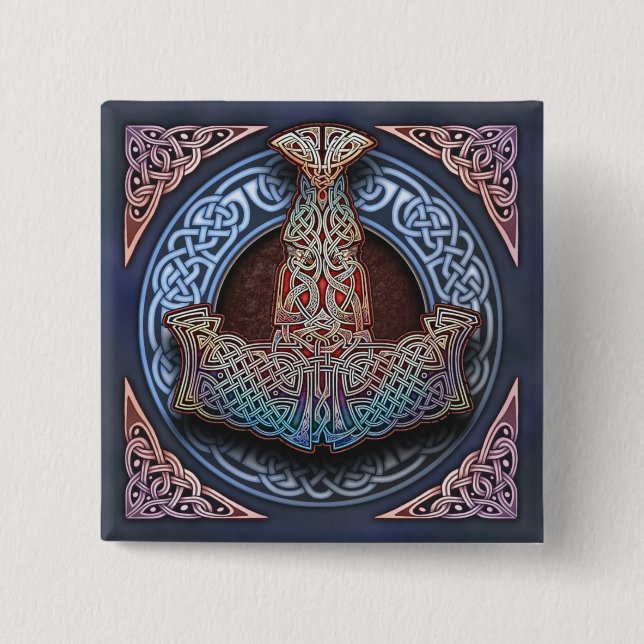 Thor's Hammer Square Button (Front)