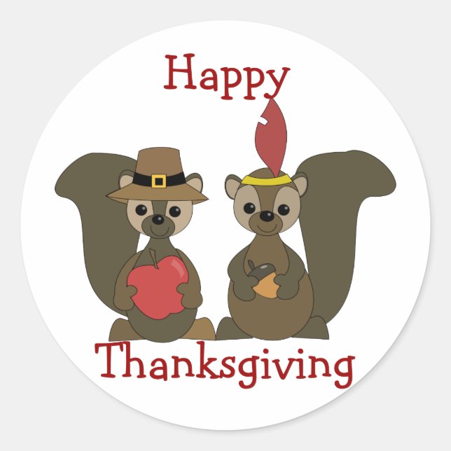 Those Thanksgiving Squirrels Classic Round Sticker (Front)