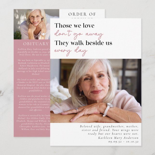 Those We Love Don't Go Away Photo Order of Service Programme (Front/Back)