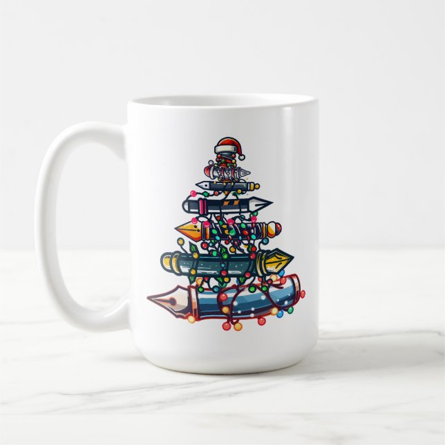 Thoughtful Christmas Teacher Gift, Pen Xmas Tree Coffee Mug (Left)