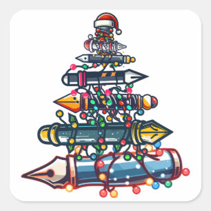 Thoughtful Christmas Teacher Gift, Pen Xmas Tree Square Sticker