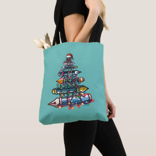 Thoughtful Christmas Teacher Gift, Pen Xmas Tree Tote Bag