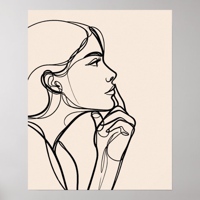 Thoughtful Girl - Line Art  Poster (Front)
