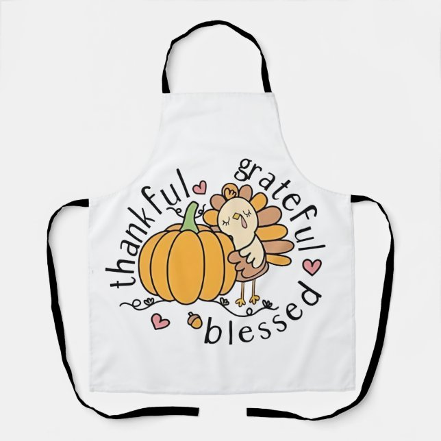 Thoughtful Grateful Blessed Thanksgiving Funny  Apron (Front)