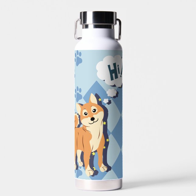 Thoughtful Shiba Inu Water Bottle (Front)