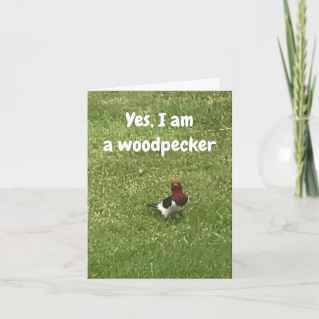 **THOUGHTFUL WOODPECKER SAYS HAPPY BIRTHDAY** CARD (Front)