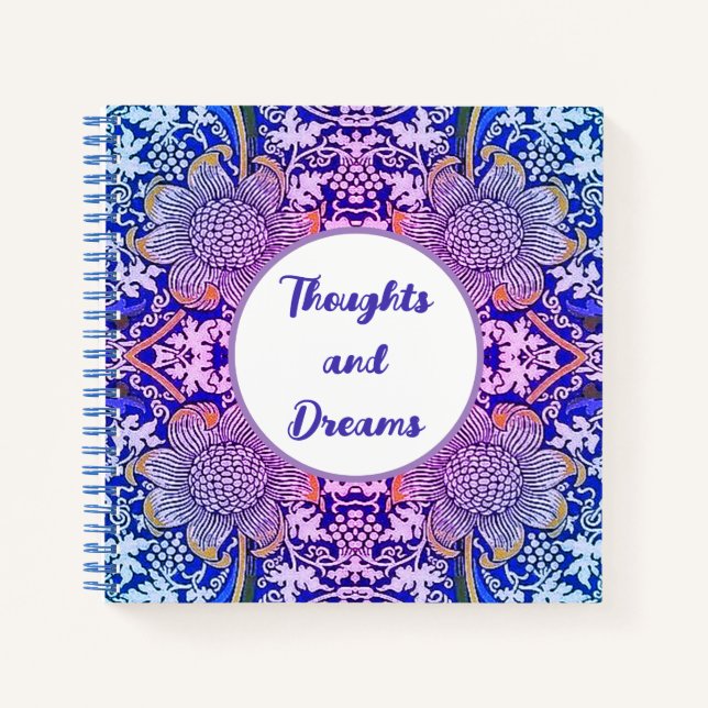 Thoughts and Dreams Boho Blue Purple Flowers Notebook (Front)