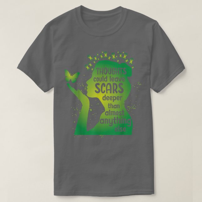 Thoughts Could Leave Scars Green Ribbon Mental Hea T-Shirt (Design Front)