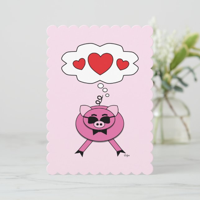 Thoughts Filled With Love Cute Pink Pig Card (Standing Front)