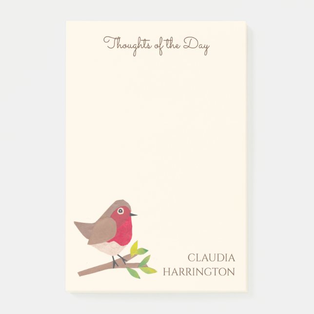 Thoughts of the Day Hand-Illustrated Robin Spring Post-it Notes (Front)