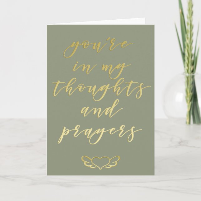 Thoughts & Prayers Gold Script Sympathy Card (Front)