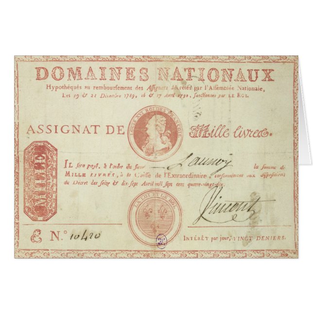 Thousand livre banknote with Louis XVI's (Front Horizontal)