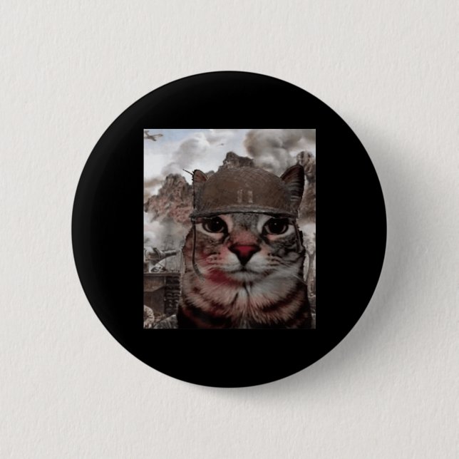 Thousand Yard Stare Funny Soldier Cat Meme In Batt 6 Cm Round Badge (Front)
