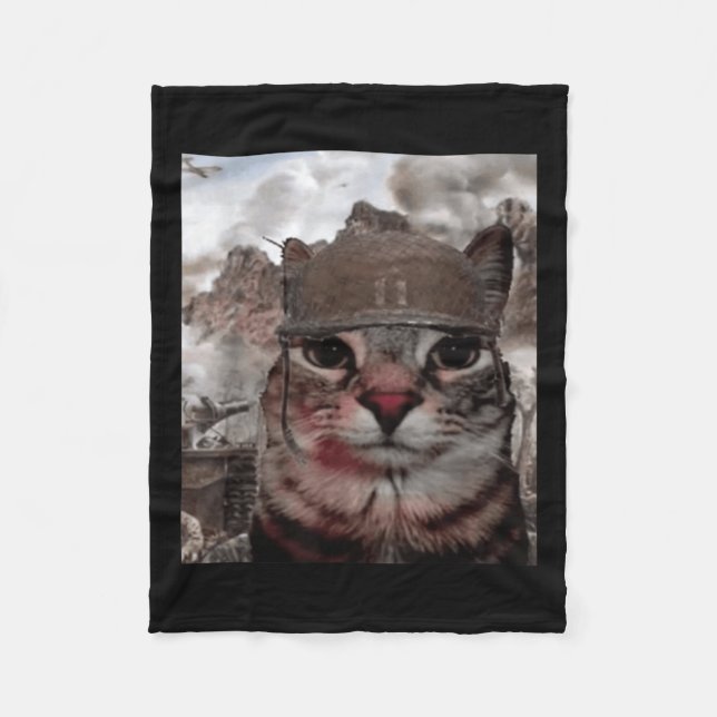 Thousand Yard Stare Funny Soldier Cat Meme In Batt Fleece Blanket (Front)