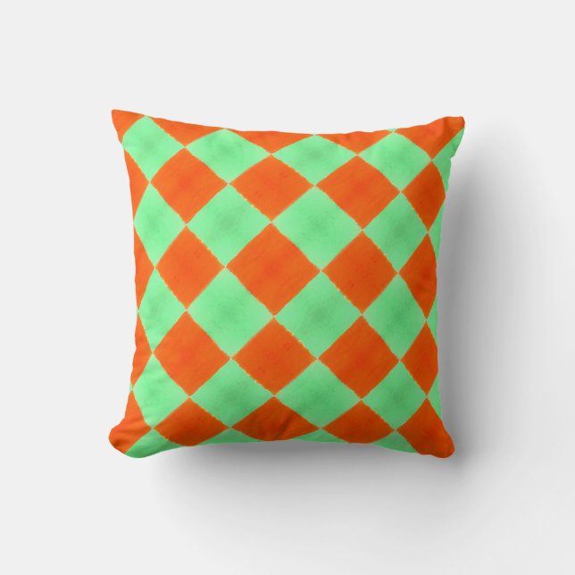 THP - 067 - Green and Orange squares Cushion (Front)