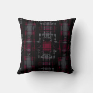 Thrashed Gothic Dark Grungy Grunge Plaid Pattern Cushion