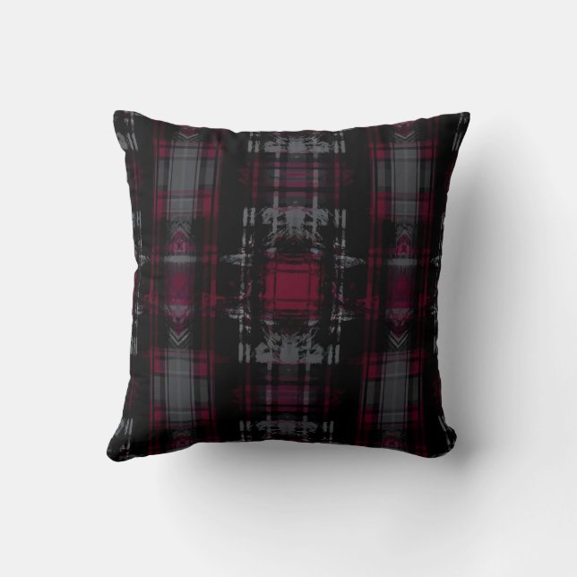 Thrashed Gothic Dark Grungy Grunge Plaid Pattern Cushion (Back)