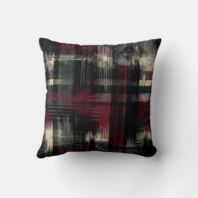 Thrashed Grungy Alternative Grunge Plaid Pattern Cushion (Back)