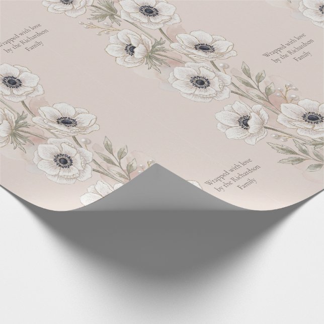 Thread-Painted Art | Elegant Anemone Custom Wrapping Paper (Corner)