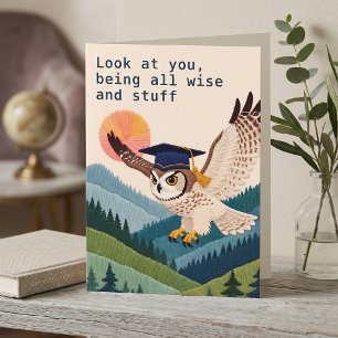 Thread-Painted Art   Owl Witty Graduation Card