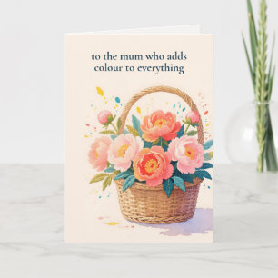 Thread-Painted Art Peony Modern Mother's Day Holiday Card
