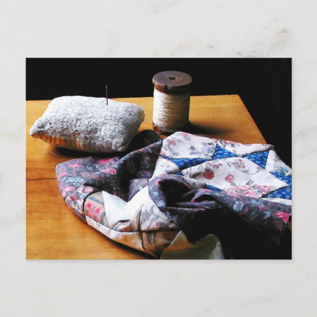 Thread, Pincushion and Cloth Postcard (Front)