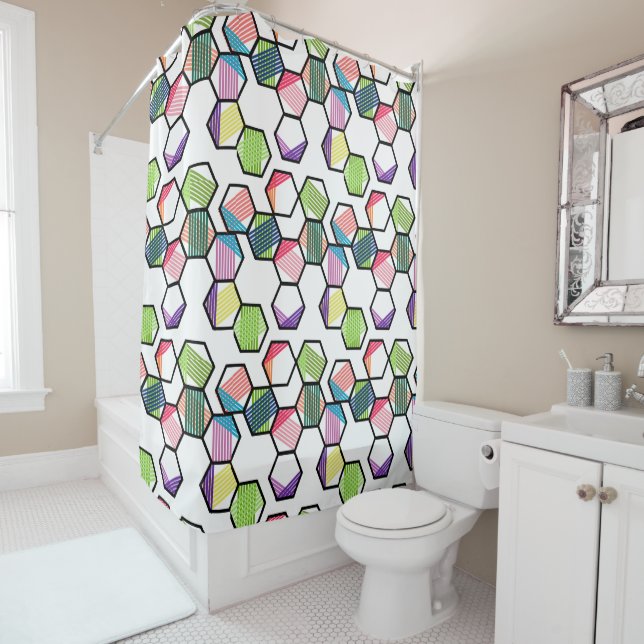 Threaded Hexagons Shower Curtain (In Situ)
