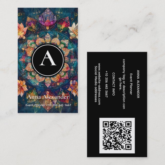 Threads of Light | Floral Mandala Design Business Card (Front/Back)