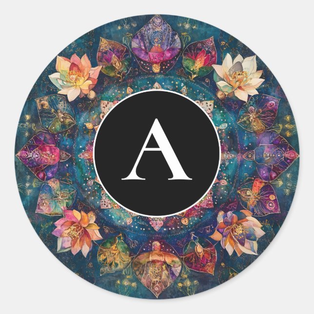 Threads of Light | Floral Mandala Design Classic Round Sticker (Front)