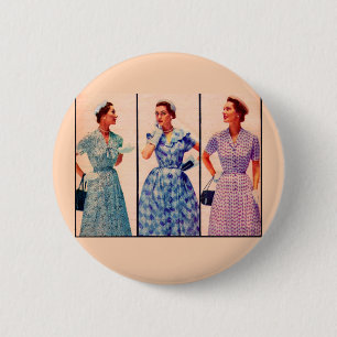 three 1953 dresses - vintage clothing 6 cm round badge