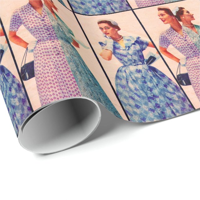 three 1953 dresses - vintage clothing wrapping paper (Roll Corner)